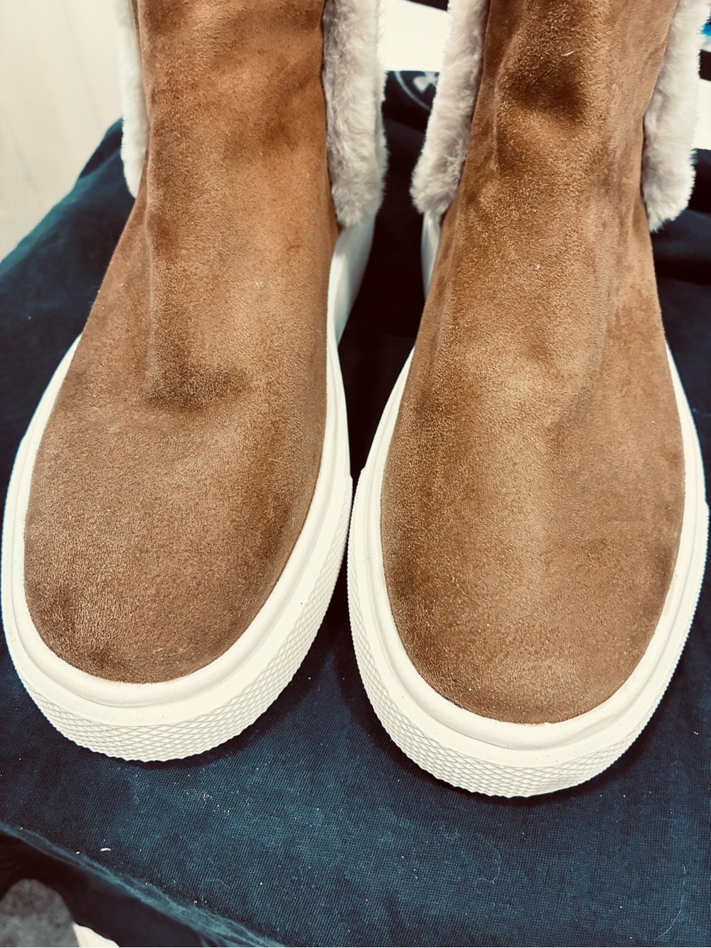 Nine West Brown Suede Ankle Booties with White Rubber Sole